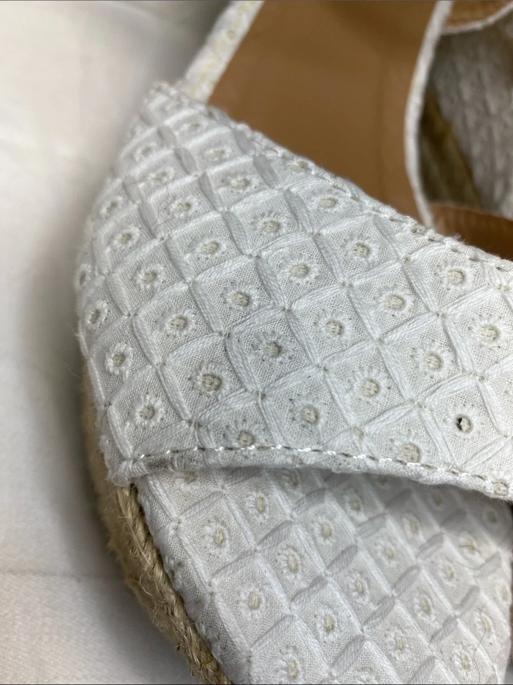 BAMBOO White Eyelet Espadrille Wedge Sandals with Ankle Strap Olson-035 Size 8